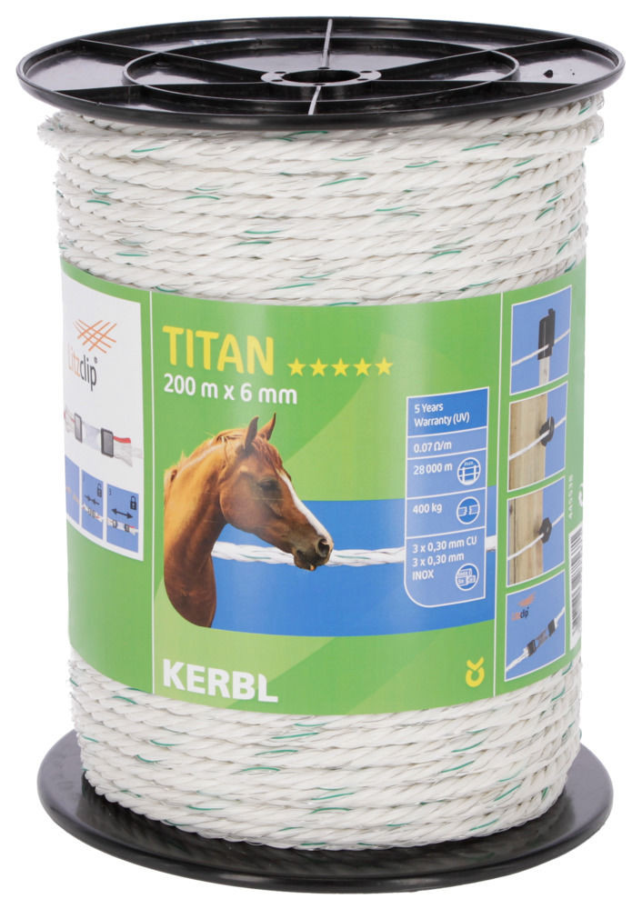 Linka ogrodzeniowa TITAN 200 m x 6 mm, biało-zielona, Kerbl