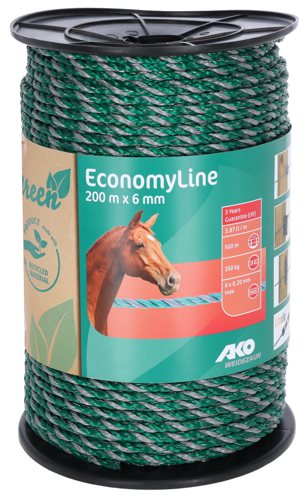 Linka ogrodzeniowa ECONOMY, 200 m x 6 mm, zielono-szara, Kerbl