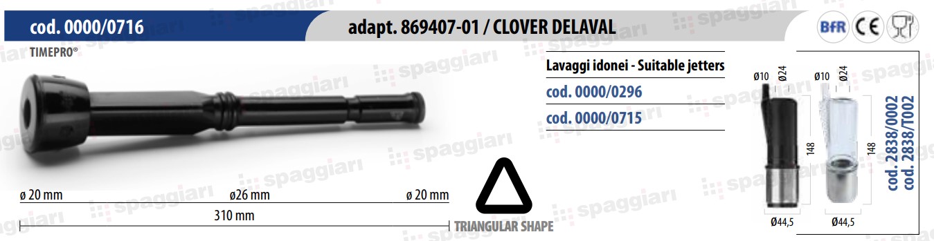 Guma strzykowa, typ Alfa Laval 869407-01 / CLOVER, trójkątna, 14 mm, 4 szt., Spaggiari
